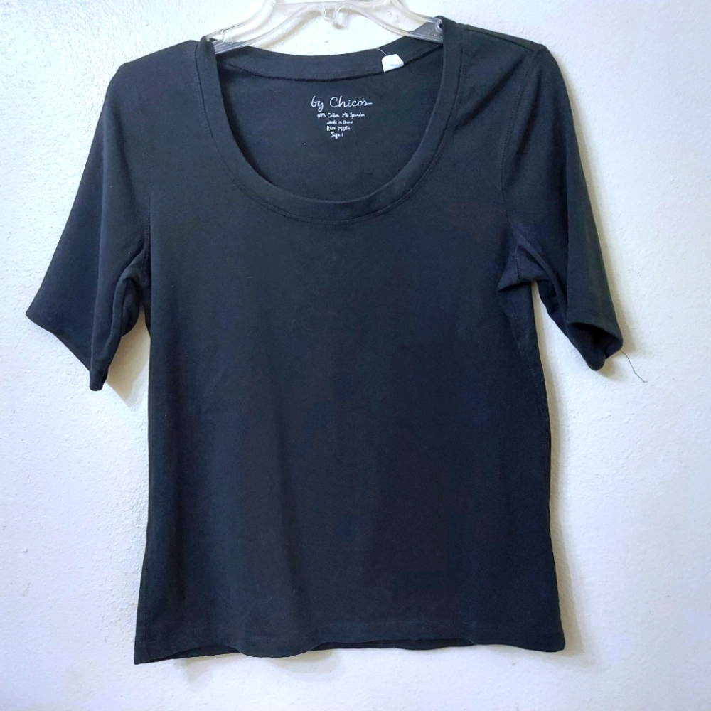Chico’s Harmen Cotton Blend Elbow Tee Black Size 8 (Chico's Size 1)